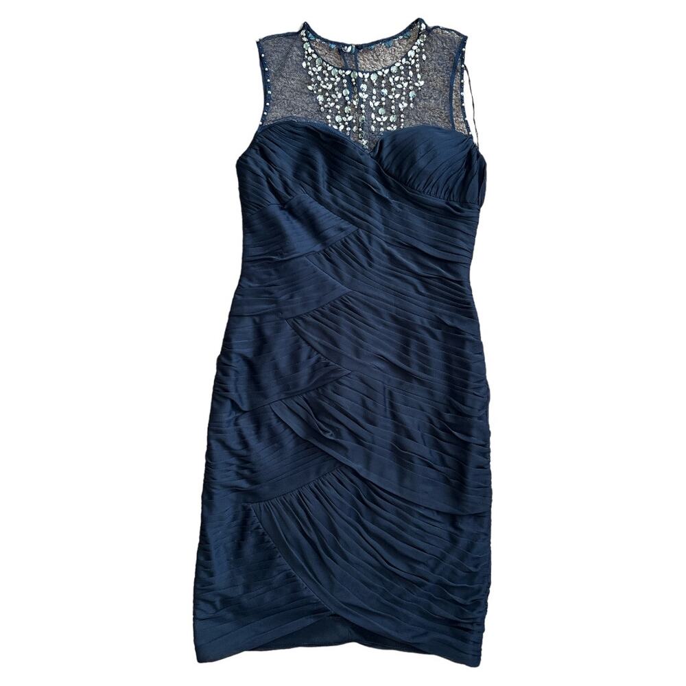 Adrianna Papell Blue Embellished  Knee Lenght Dress, US2
